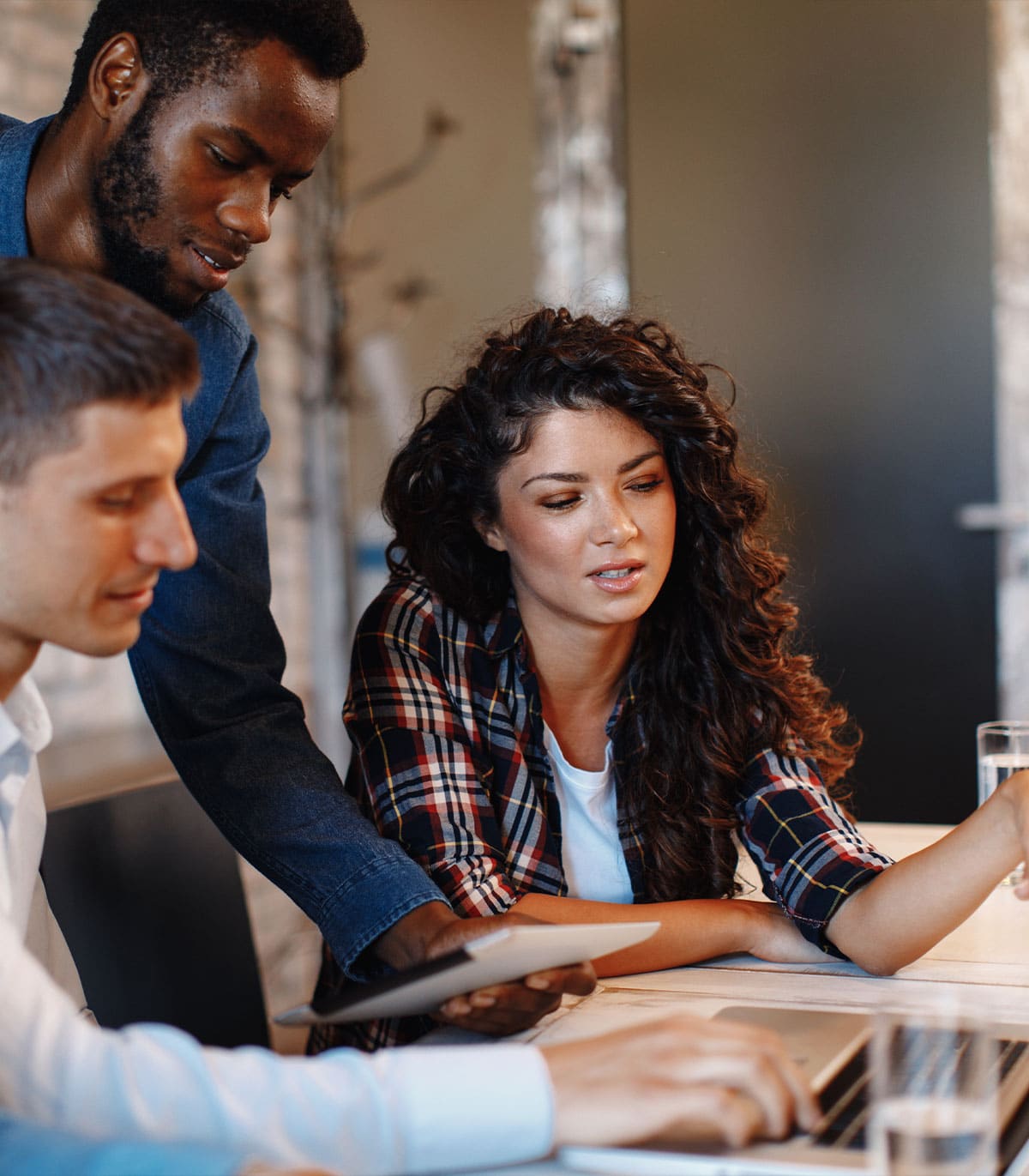 a group of people looking at each other